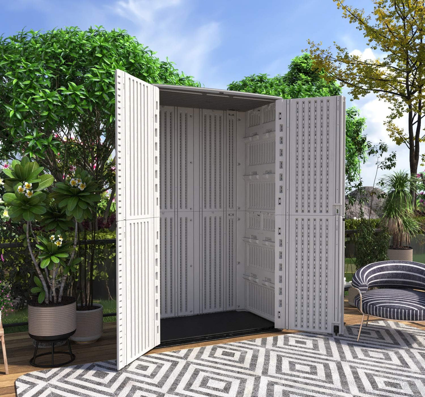 HOMSPARK Storage Shed Weather Resistance, Multi-Purpose Outdoor Storage Cabinet for Backyards and Patios, Horizontal Storage Shed for Lawnmower, Patio Accessories (White, Tall - 53 cu.ft)