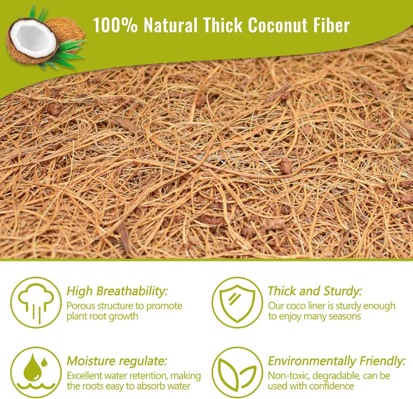 Legigo 6 Pack 14 Inch Hanging Basket Coco Liners Replacement, 100% Natural Round Coconut Coco Fiber Planter Basket Liners for Hanging Basket Flowers/Vegetables