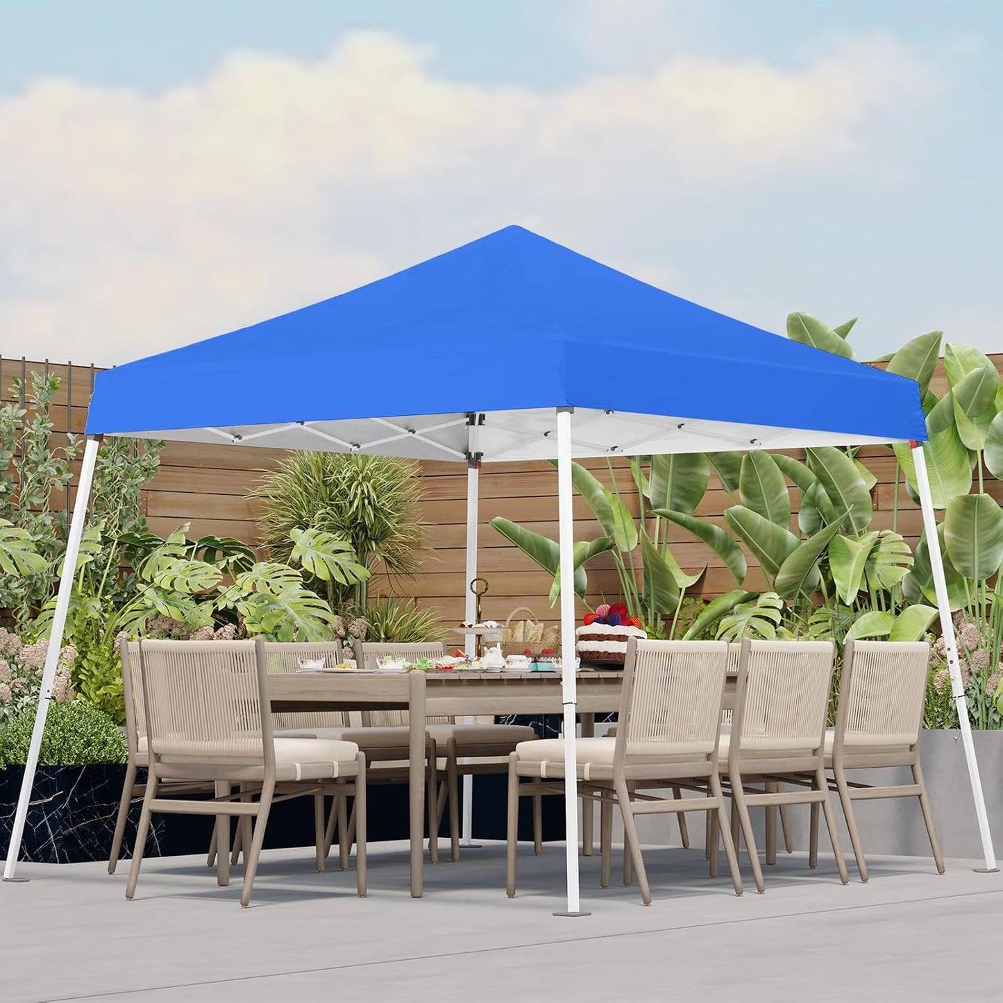 10x10 Pop Up Canopy, 300D Silver Coated Blue Fabric Outdoor Gazebo, Beach Tent Slant Legs with Storage Bag,Easy Up Sun Shade Shelter Tents with 8x8 Top Cover for Patio,Party