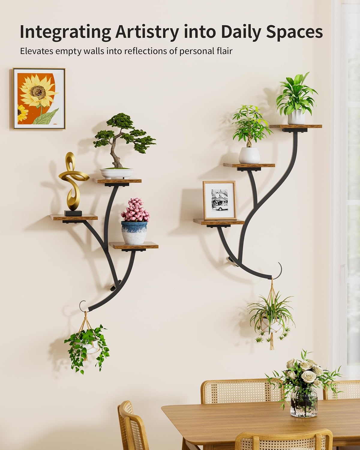 Wall Planters for Indoor Plants 2 Pack, 6 Tiered Wall Plant Holder Hanging Planters Plant Stand Indoor, Window Plants Shelves for Living Room Patio
