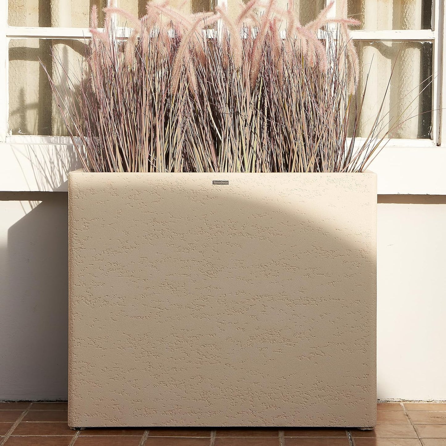 Tall Rectangular Composite ConcretePlanter（30Lx12Wx25H，66 Pounds）,Durable All-Weather Use with Drainage Holes,Large Rectangular Planter for Outdoor Indoor Plants