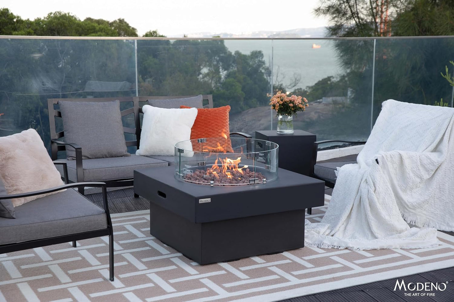 AMS Fireplace | Modeno | Branford | Firepit Table | Cover and Lava Rocks Included | (Fuel: Liquid Propane - Black)