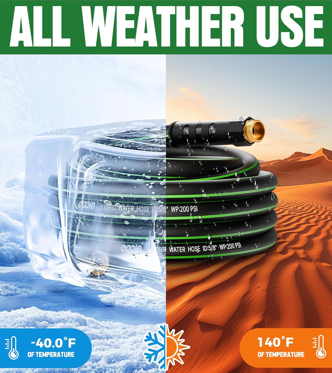 Heavy Duty Garden Hose 35ft, NON-EXPANDABLE Flexible Water Hose, Kink Resistant Lightweight Hybrid Hose, Leakproof Hose Male to Female Fittings