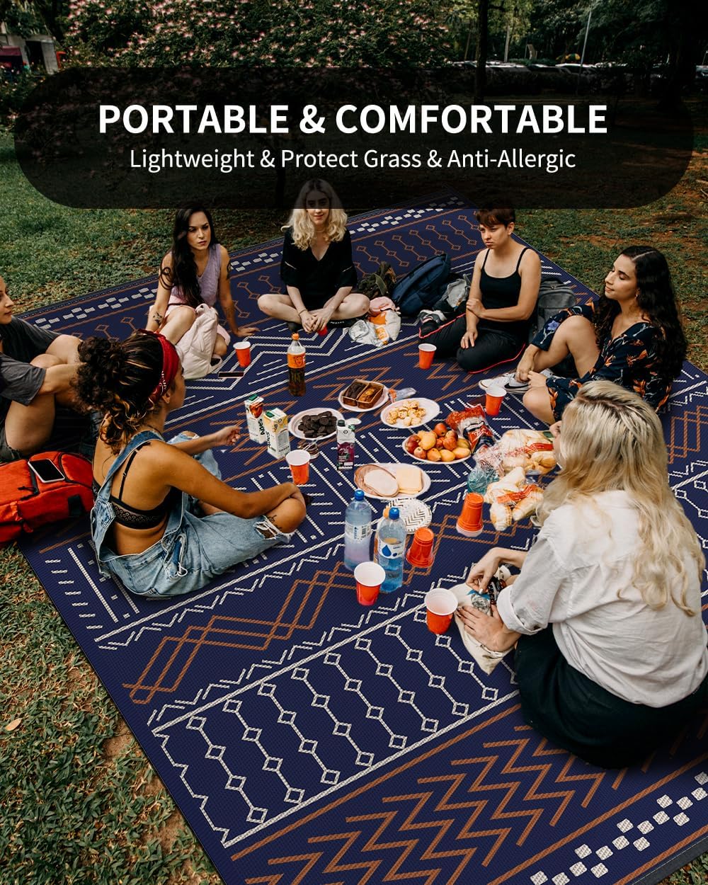 Outdoor Rug Carpet Waterproof 5x8 ft Patio Rug Mat Indoor Outdoor Area Rug for RV Camping Picnic Reversible Lightweight Plastic Straw Outside Rug for Patio Decor Decoration Boho Rug Navy Red