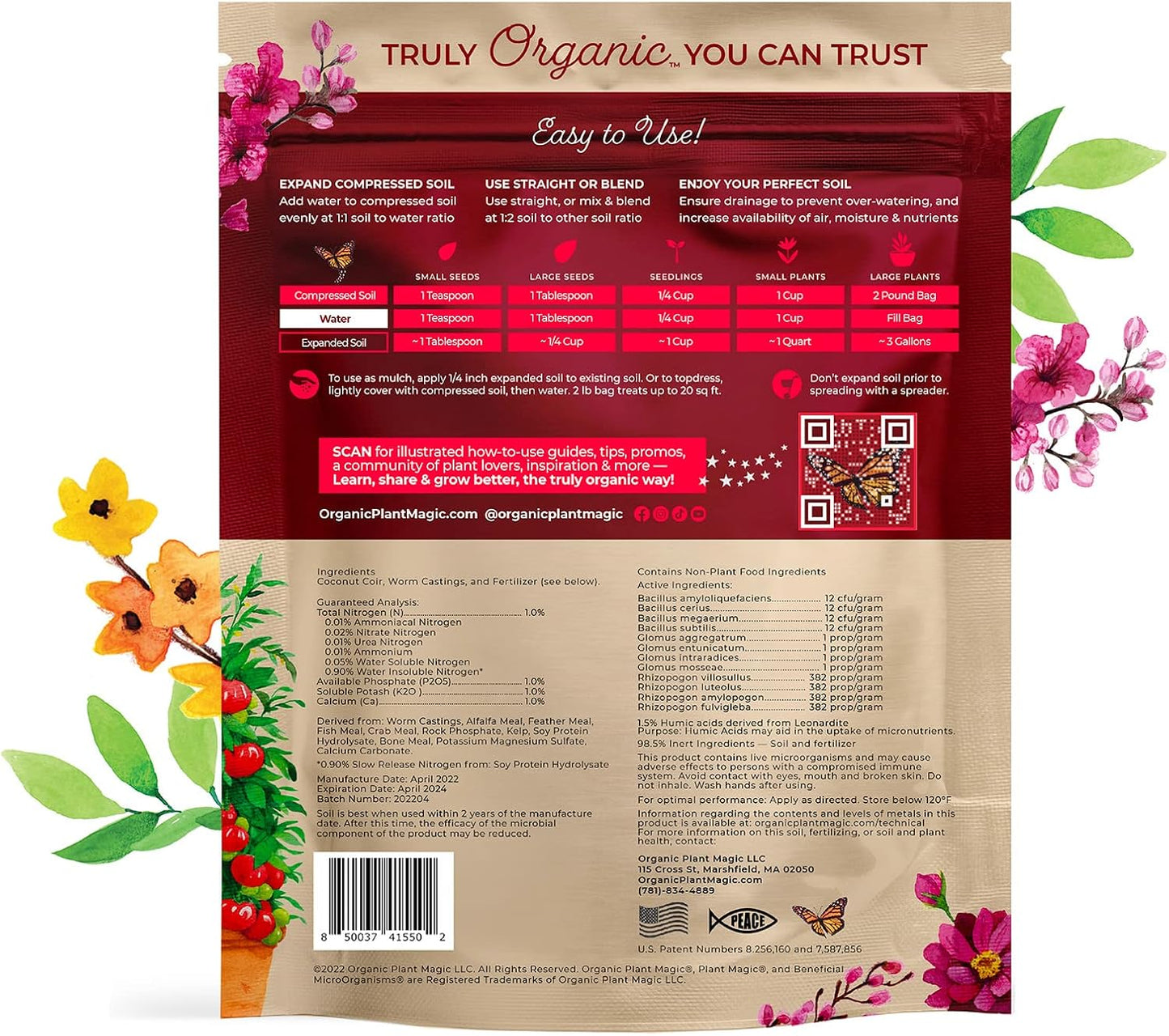 Compressed Organic Potting Soil: 100% Organic, Expands Up to 4X with Water, Nutrient-Dense Plant Food Derived from Worm Castings, Types of Plants, Kid & Pet Safe (Two 2 lb Bags)