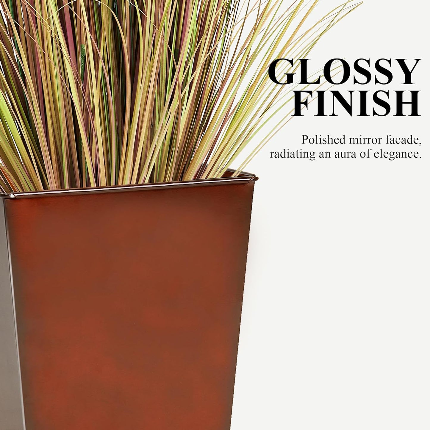 WORTH Garden 25" Large Metal Glazed Planter Set of 2, Luxurious Glossy Finish Red Tall Square Tapered Steel Plant Pots, Decor Flower Pot Indoor & Outdoor, Drainage Hole & Dual-Purpose Plant Saucer