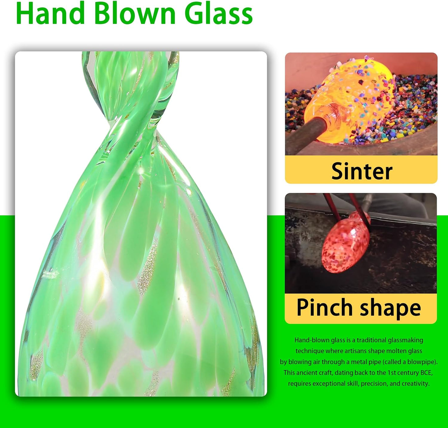 Solar Garden Lights, Decorative LED Flame Garden Stakes, Hand Blown Glass and Outdoor Waterproof Glass Stakes (Green)