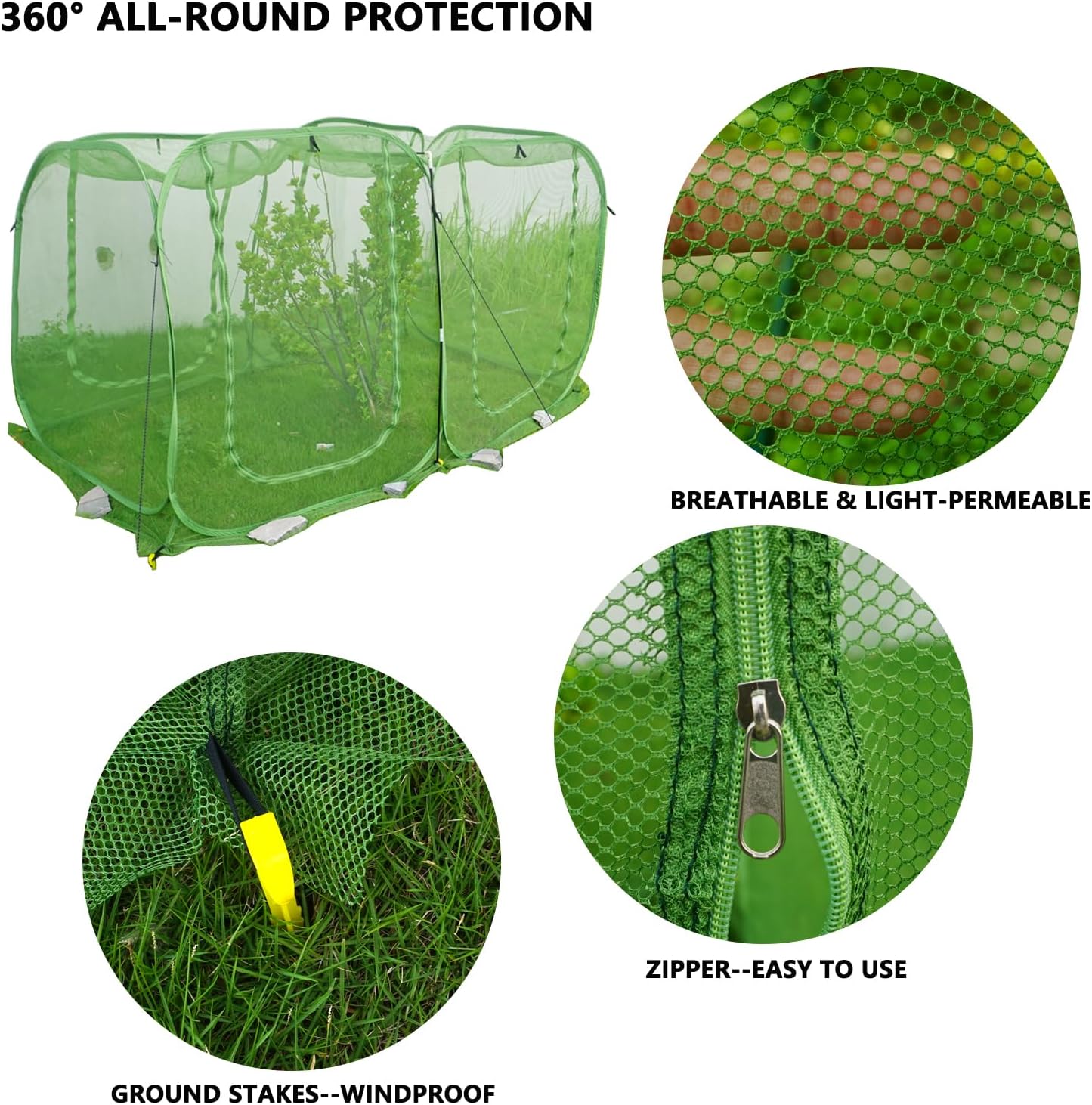 Pop Up Mesh Plant Cover 96’’x48’’x48’’, Garden Row Plant Cover for Raised Garden Bed, Plant Tent for Vegetables, Seedlings Fruits and Herbs Breathable Outdoor Lawn, Yard Use