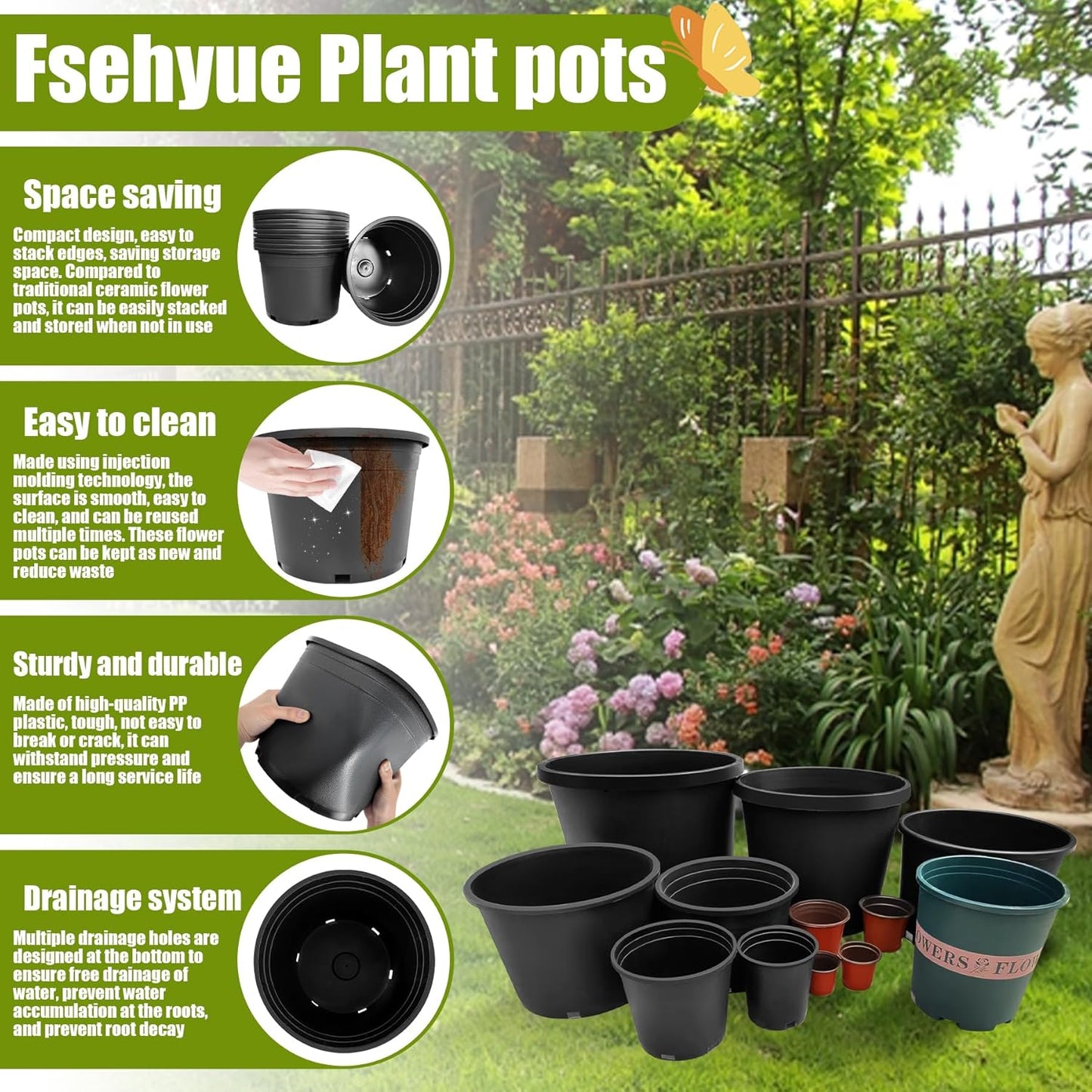 5 Gallon Nursery Pots Plastic Container Injection Molded Pot for Plants Flexible with Drainage Holes Suitable for Plants Soil Growers or Hydroponics Black 10 Pcs