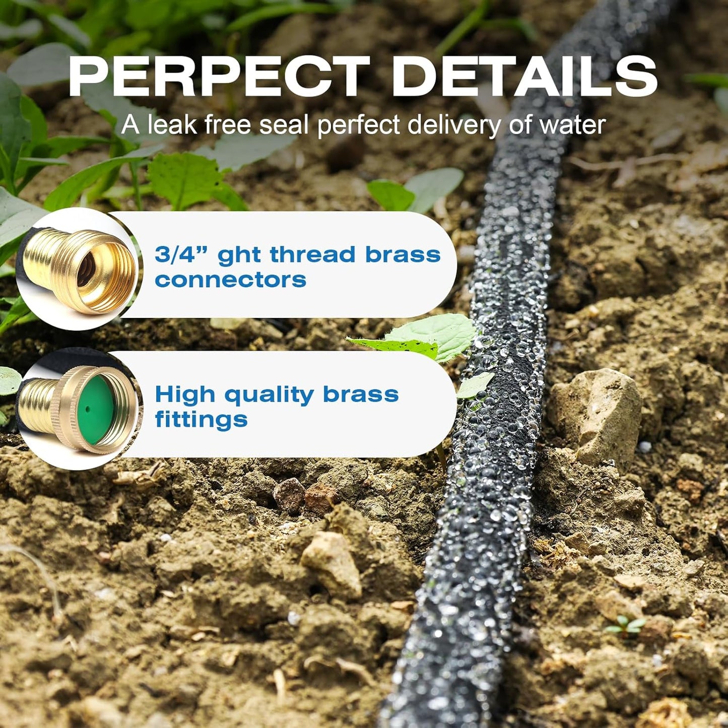 Soaker Hose 100FT Heavy Duty Rubber Saves 75% Water End Cap Included for Additional Hose Connect Great for Gardens/Flower Beds
