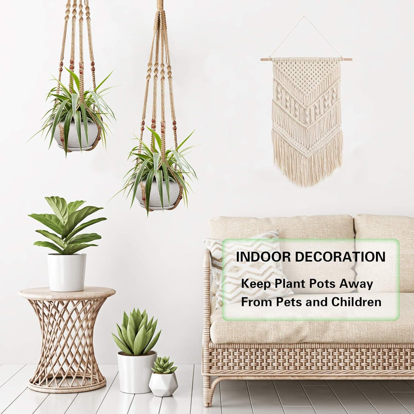Augshy 2 Pcs Plant Hangers Hanging Plant Holder for Indoor Outdoor Decor Macrame Hanging Planter Basket with 4 Hooks(35 Inch)