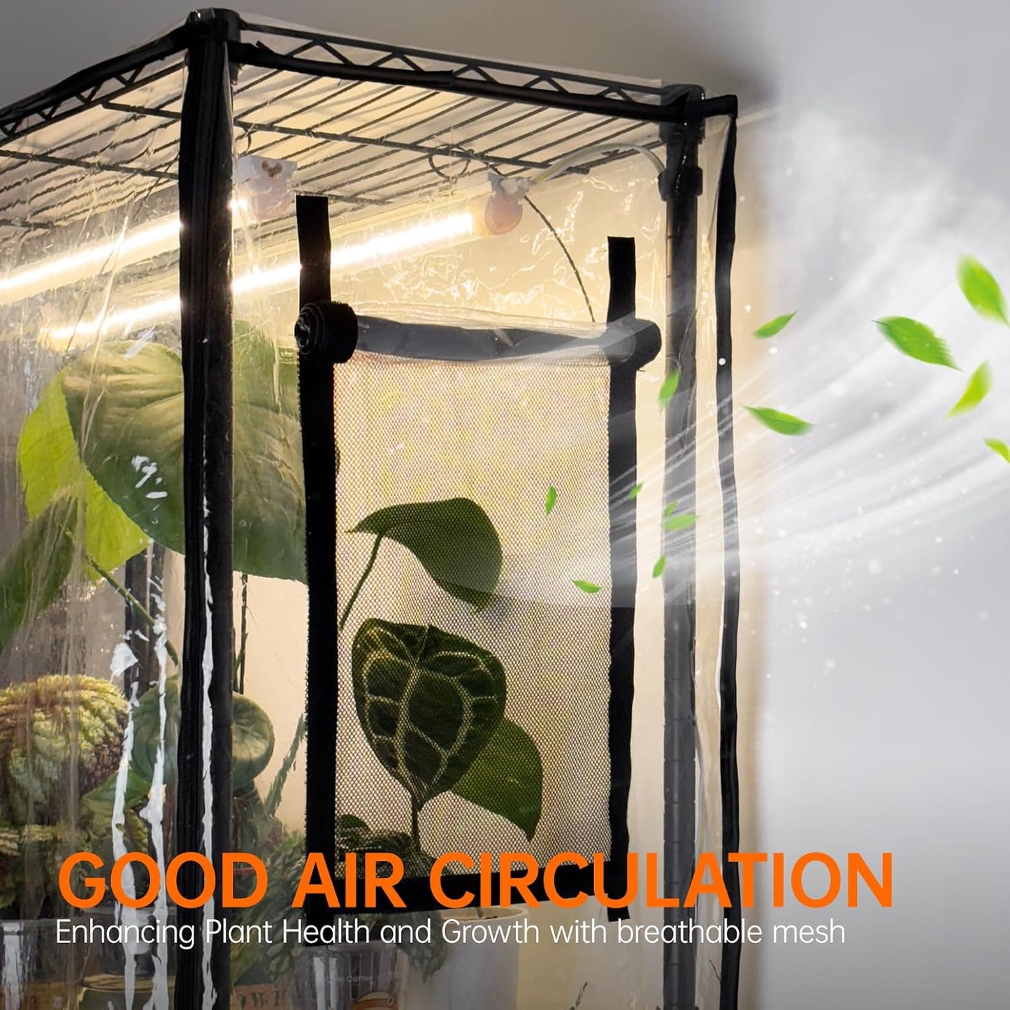 DIY Plant Shelf with Grow Lights and EVA Greenhouse Cover, Plant Stand with Adjustable Rack and Wheels, 8-Pack 192W T8 3000K Full Spectrum Plant Lights for Seed Starting (29.5L x 13.8W x 70.9H)