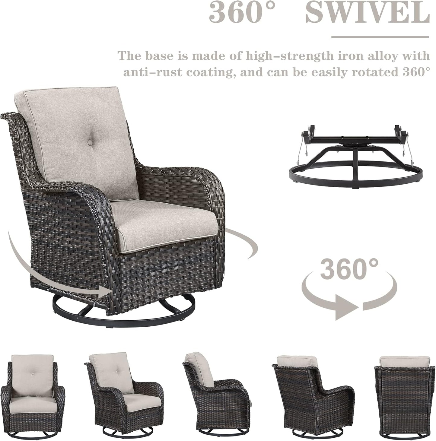 5 Piece Outdoor Patio Furniture Set - Wicker Furniture Patio Conversation Set, Outdoor Swivel Rocker Chairs with Loveseat Sofa and 2 Ottomans for Small Space, Beige Cushion