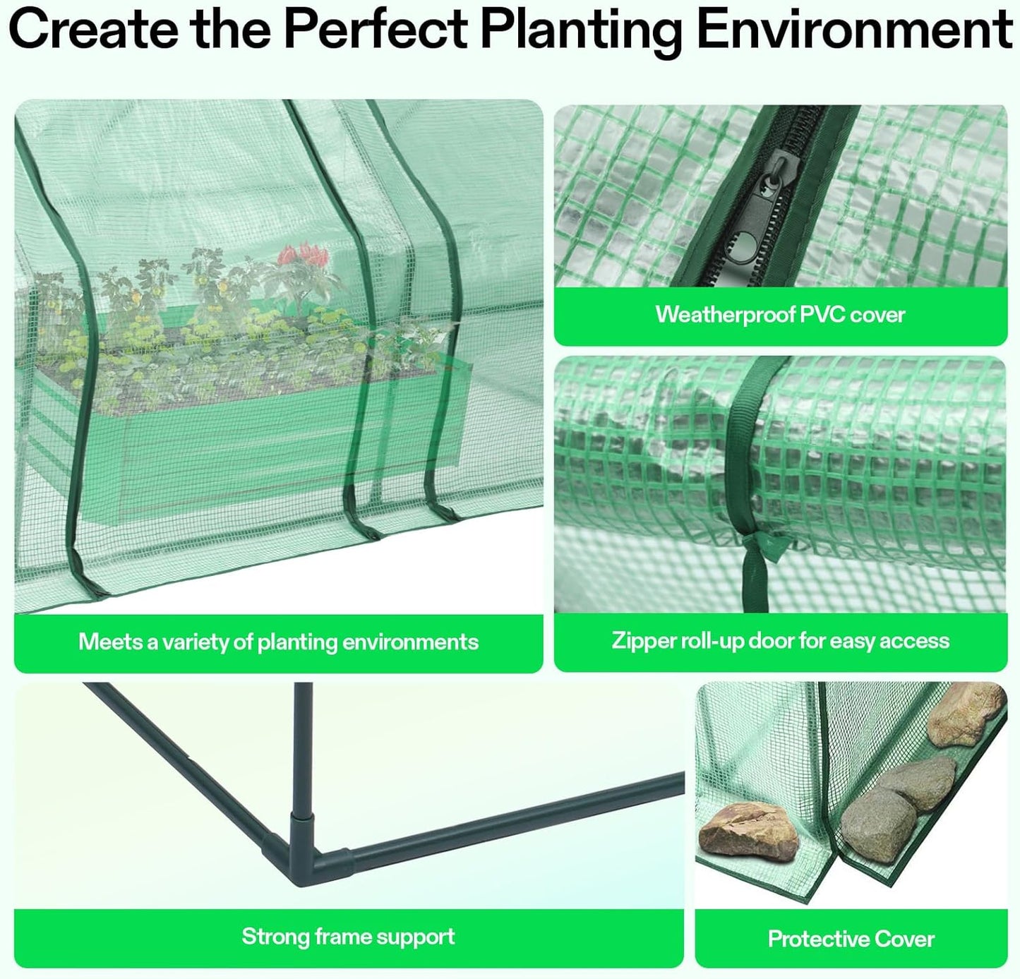 VIVOSUN Portable Mini Greenhouse 94.5x36x36-Inch Tunnels, PE Cover with Roll-up Zipper Door, for Indoor Outdoor or Garden Plant Growing