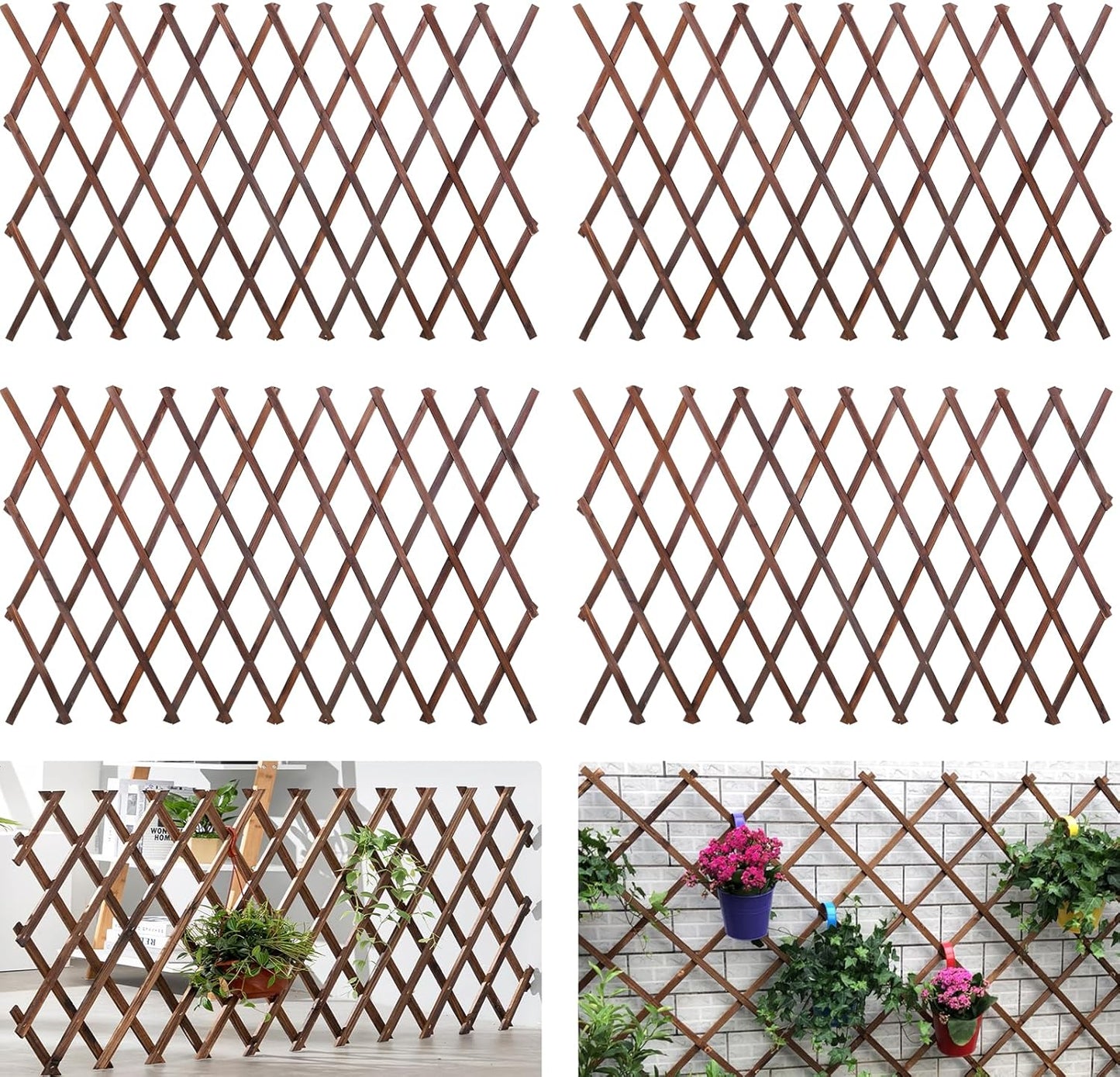 4 Pcs Expandable Garden Trellis, 38" x 89" Large Wooden Lattice Fence Wall Panel Lattice Trellis for Climbing Plants Outdoor Ivy Vine Rose Clematis for Garden Patio Room Decor (4)