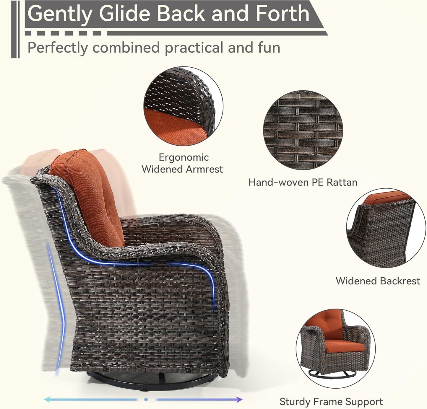 2 Pieces Outdoor Swivel Rocker Patio Chairs Set - Outdoor Wicker Patio Conversation Sets with 1 Side Table, Olefin Fabric Cushions Suitable for Backyard Deck and Porch, Orange