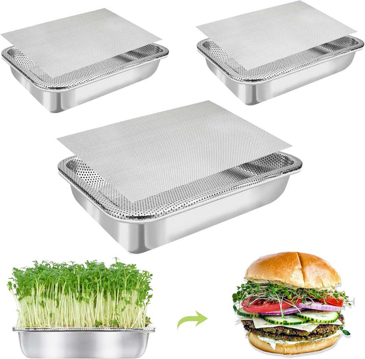 Stainless Steel Sprouts Growing Kit 4-Tier 14 inch Trays, Microgreens Growing Kit, Seed Sprouting Tray with Encrypted Mesh Sprouts for Beans Alfalfa Broccoli Wheat Grass