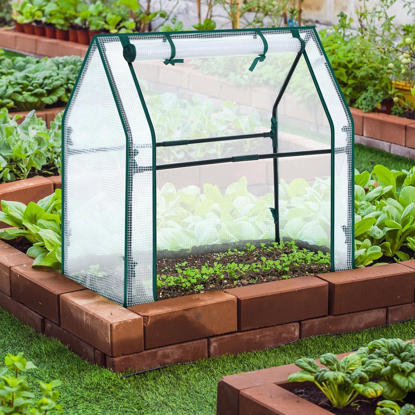 Mini Greenhouse for Indoor Outdoor: Ohuhu Tabletop Portable Green House with Waterproof Pad for Small Plants Nursery Germination, 36"x18"x33" Heavy-Duty PE Cover White