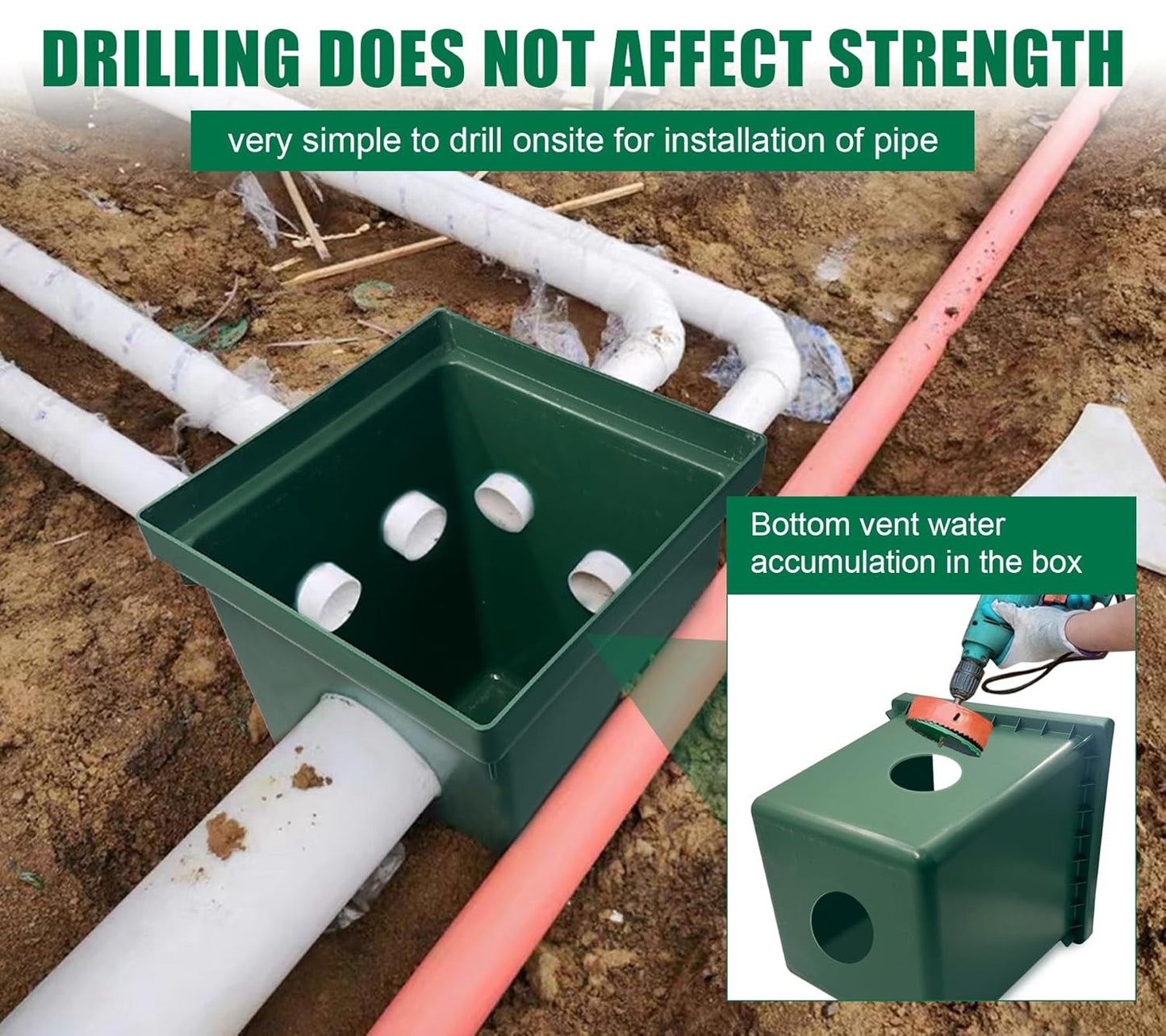 2 Sets 20x20x20in Underground Splice Box W/FRP Cover,Large Enclosure Precast Polyethylene Distribution Pull Pit Access Electrical Junction Boxes Drillable Tapered Wiring for Cable