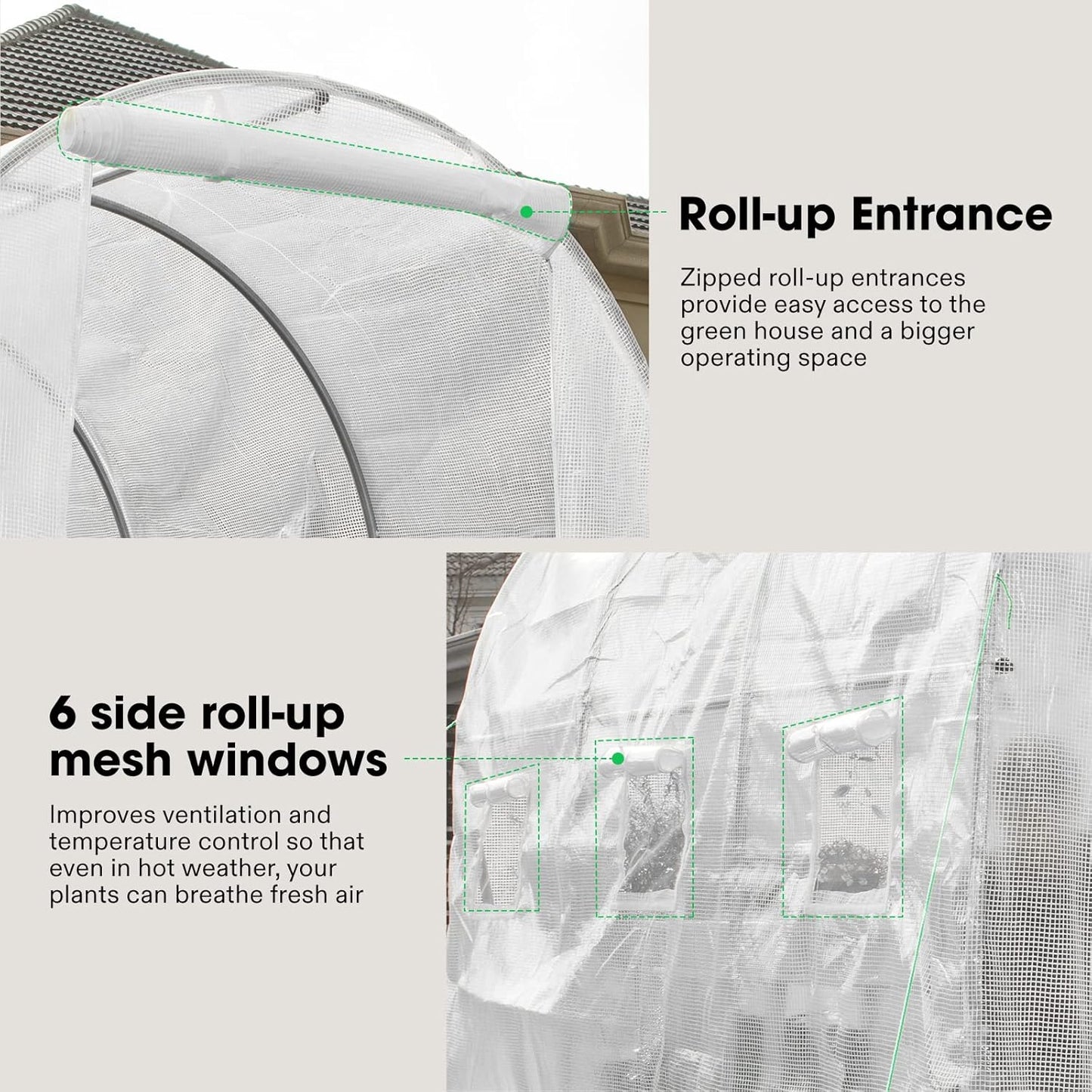 VIVOSUN 10x7x7 Ft. Large Walk in Greenhouse, Greenhouse Tunnel, Garden Plant Hot House with White PE Cover, Roll-up Zipper Door and Window for Outdoor, White