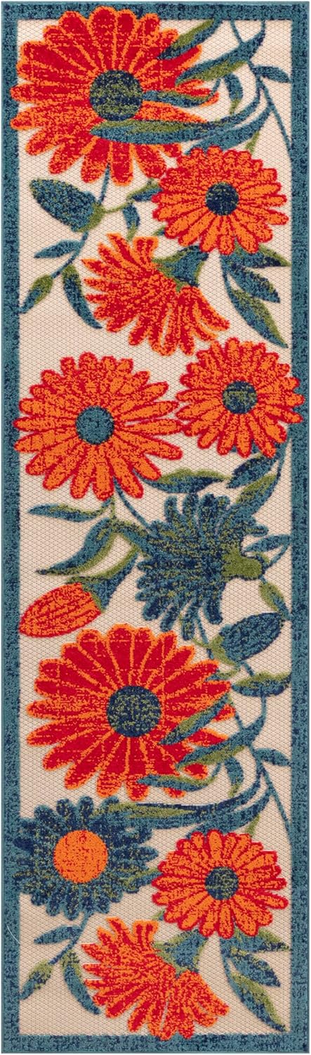 Nourison Home Aloha Indoor/Outdoor Ivory Multicolor 2' x 6' Area Rug, Easy Cleaning, Non-Shedding, Bed Room, Living Room, Dining Room, Backyard, Deck, Patio (2x6)