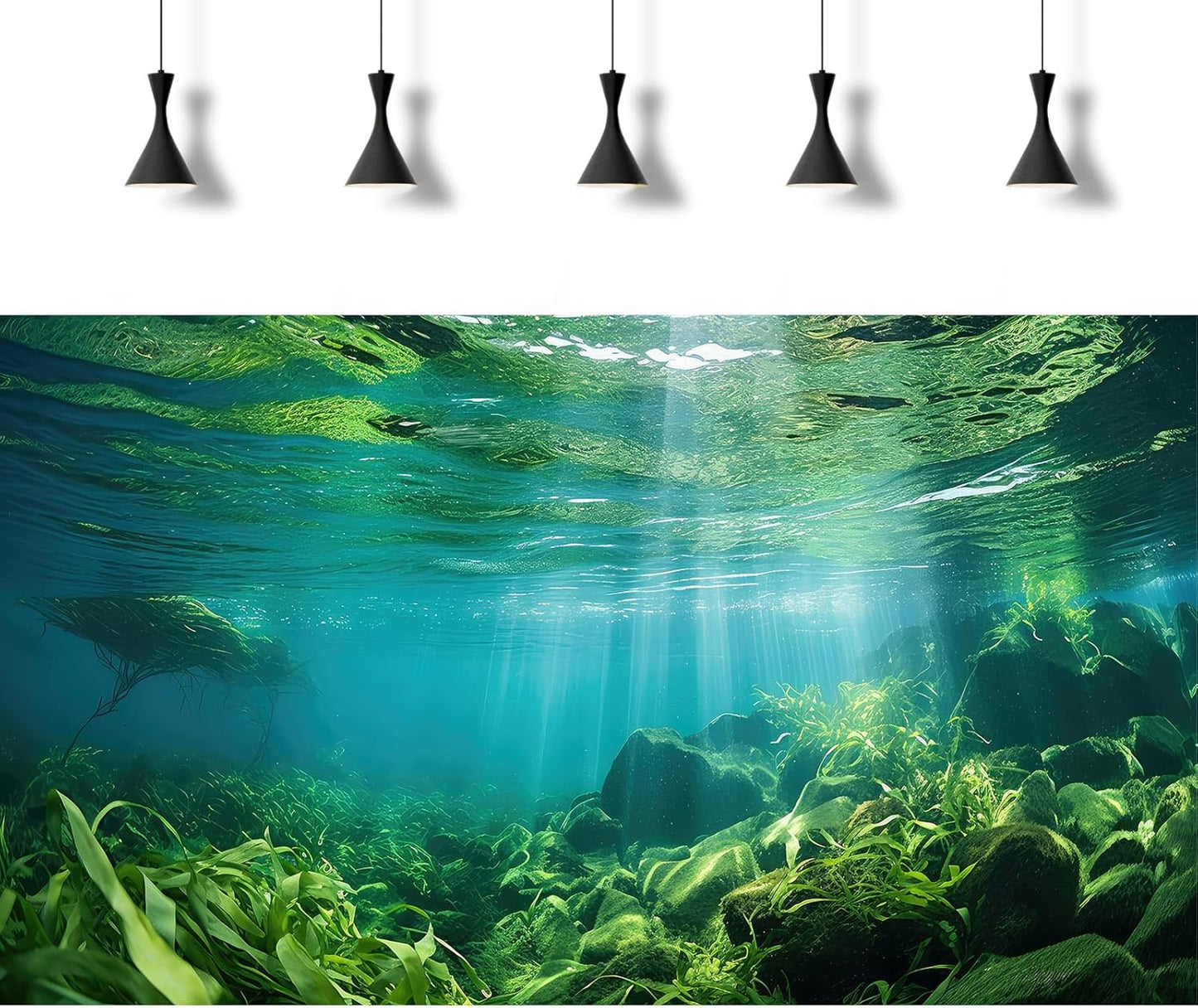 Under The Sea Fish Tank Background Aquatic Plants Deep Sea Aquarium Background Underwater Sunray Rock with Moss Terrarium Backgrounds Deep Ocean Floor Tropical Fish Tank Backgrounds 72x18in