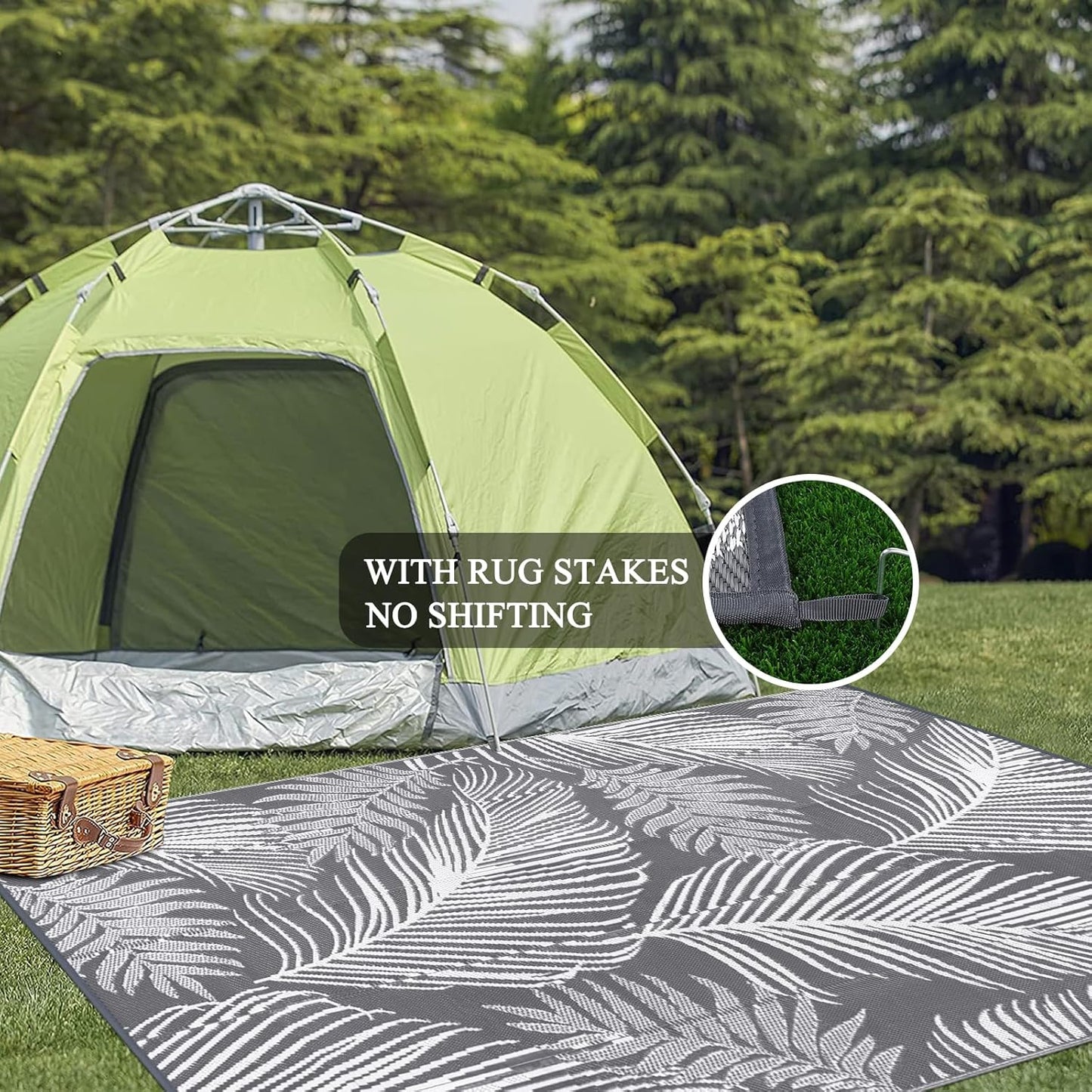 Pauwer Waterproof Outdoor Rug 9x12, Reversible Plastic Straw Patio Camping Rug, Indoor Outdoor RV Mat Carpet for Deck, Camper, Porch, Balcony, Backyard, Picnic, Leaf Grey