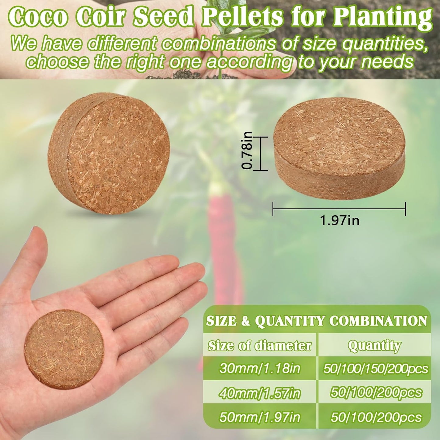 ZeeDix 100pcs 50mm Coco Coir Pellets, Compressed Coconut Coir Seed Starter Pellets Potting Soil Indoor Plants Soil Discs for Planting Flowers Bonsai Herbs Plants and Vegetables