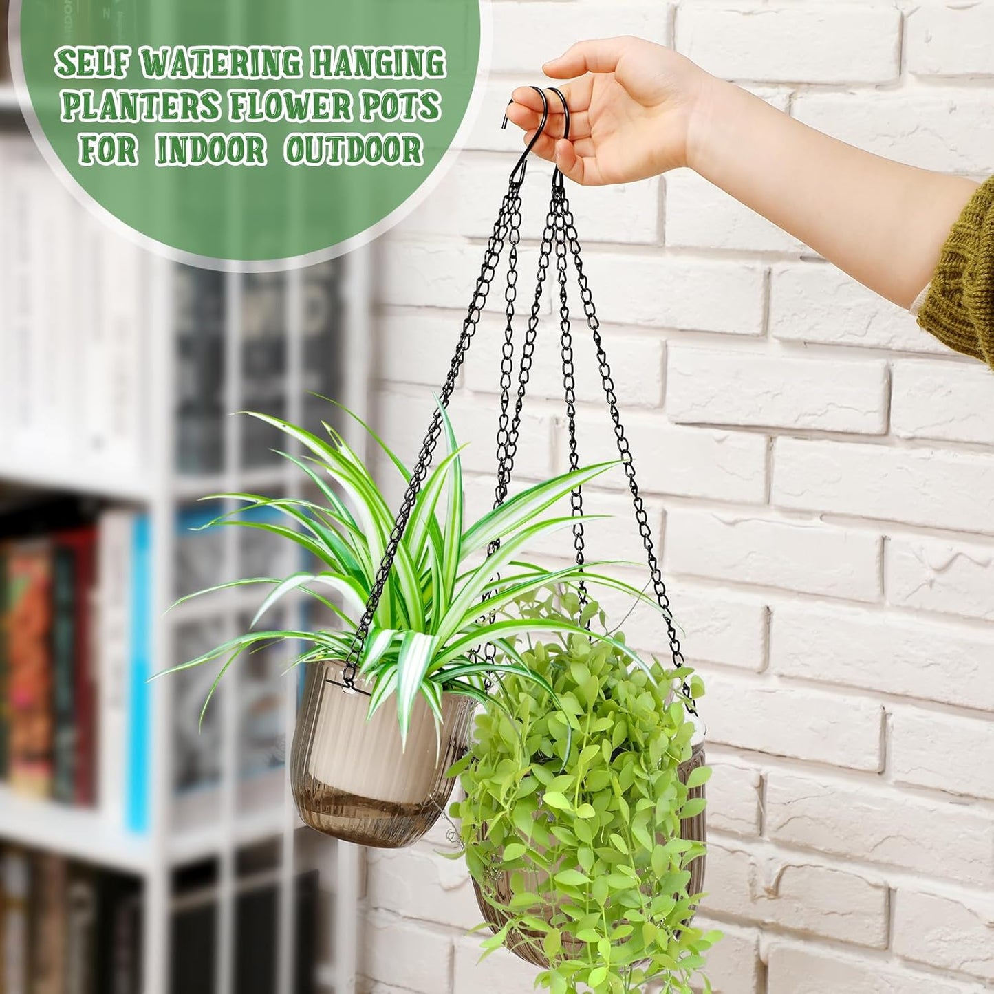Maxcheck 4 Pcs Self Watering Hanging Planters Indoor Gift 6.5'' 4.5'' Hanging Flower Pots Baskets Outdoor Self Watering Plant with 3hooks Drainage Holes for Home(Gray)