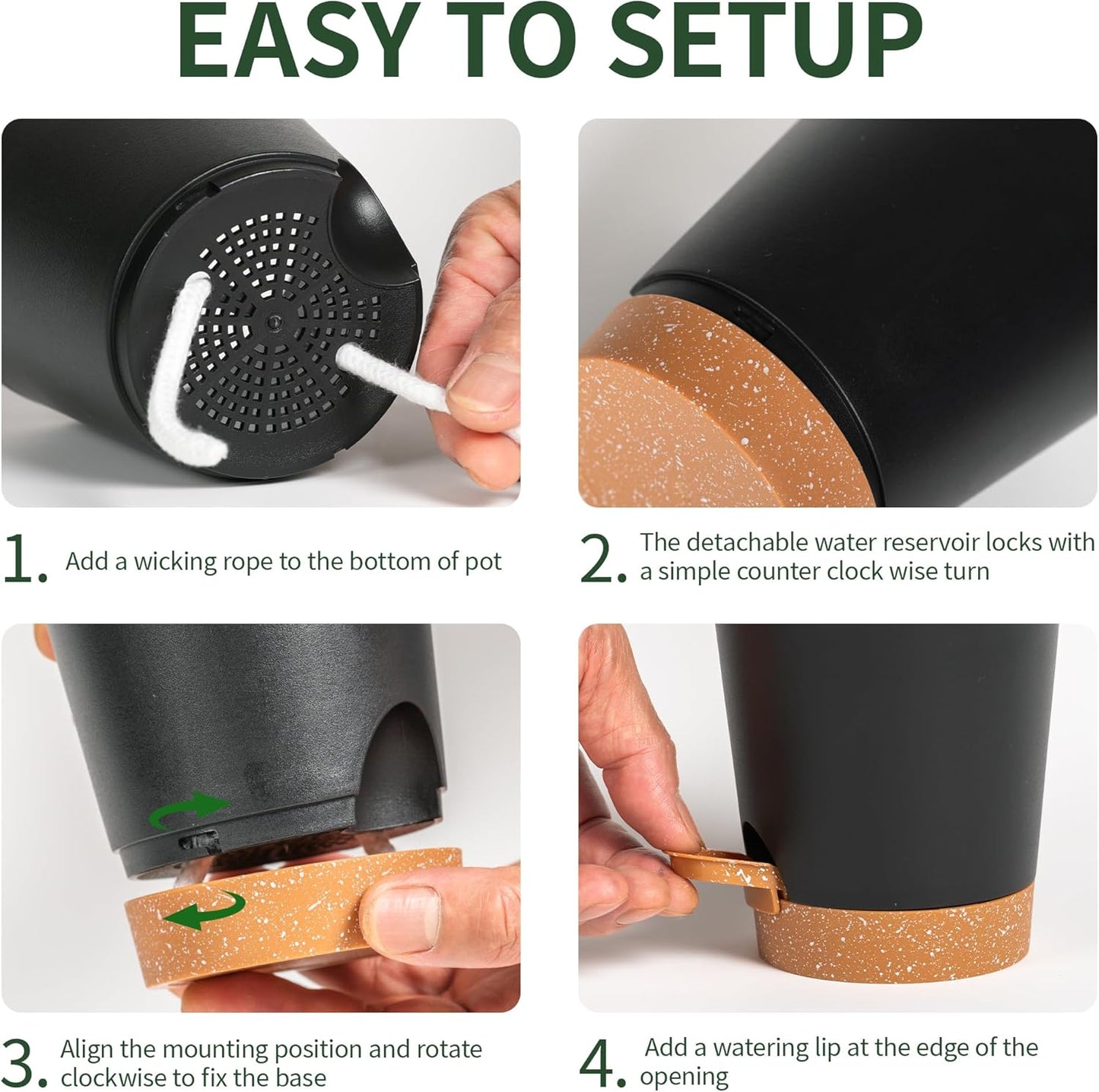 4 inch Small Plant Pots for Outdoor Indoor Plants, 5 Pack Planters with Drainage Holes and Tray, Small Self Watering Pots for Succulent,Cactus, Aloe and Other Plants (Black)