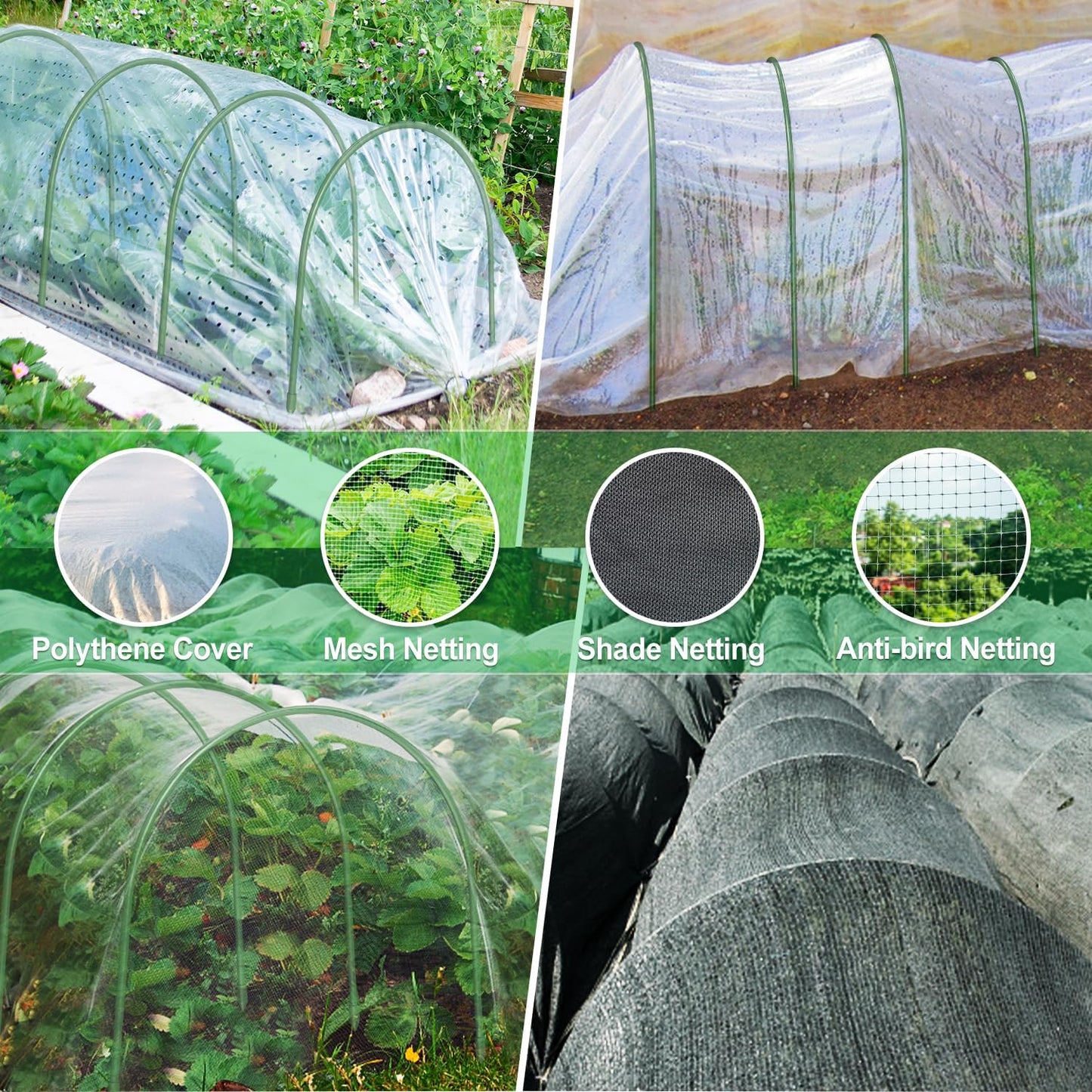 FOTMISHU Garden Hoops, 10PCS Greenhouse Hoops Rust-Free Grow Tunnel, All-in-one 18.9"x19.7" Garden Stakes with Plastic Coated Plant Supports for Raised Beds Row Cover Garden Fabric
