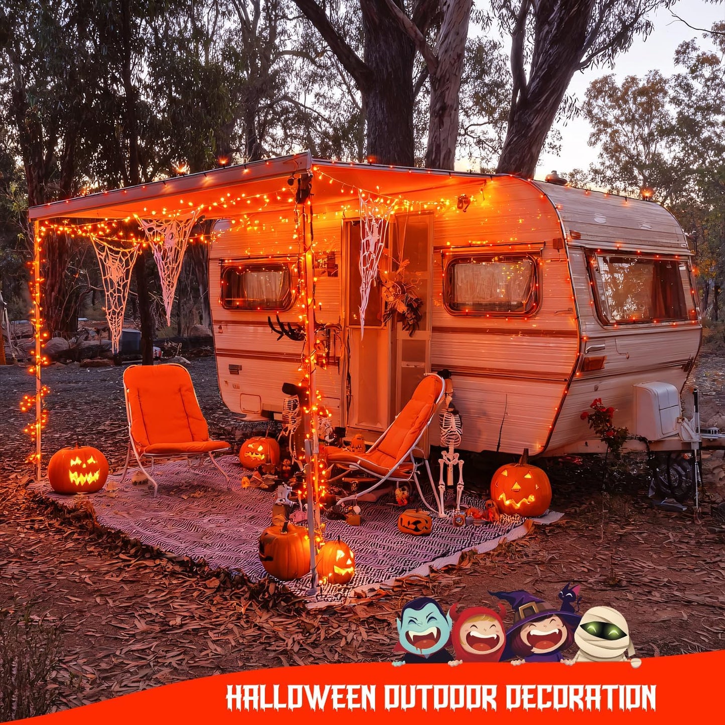 JMEXSUSS 2 Pack Halloween Solar Lights Outdoor, Total 400 LED 151FT Orange Solar Lights Outdoor Waterproof, 8 Modes Christmas String Light for Outside Tree Patio Yard Garden Halloween Decorations