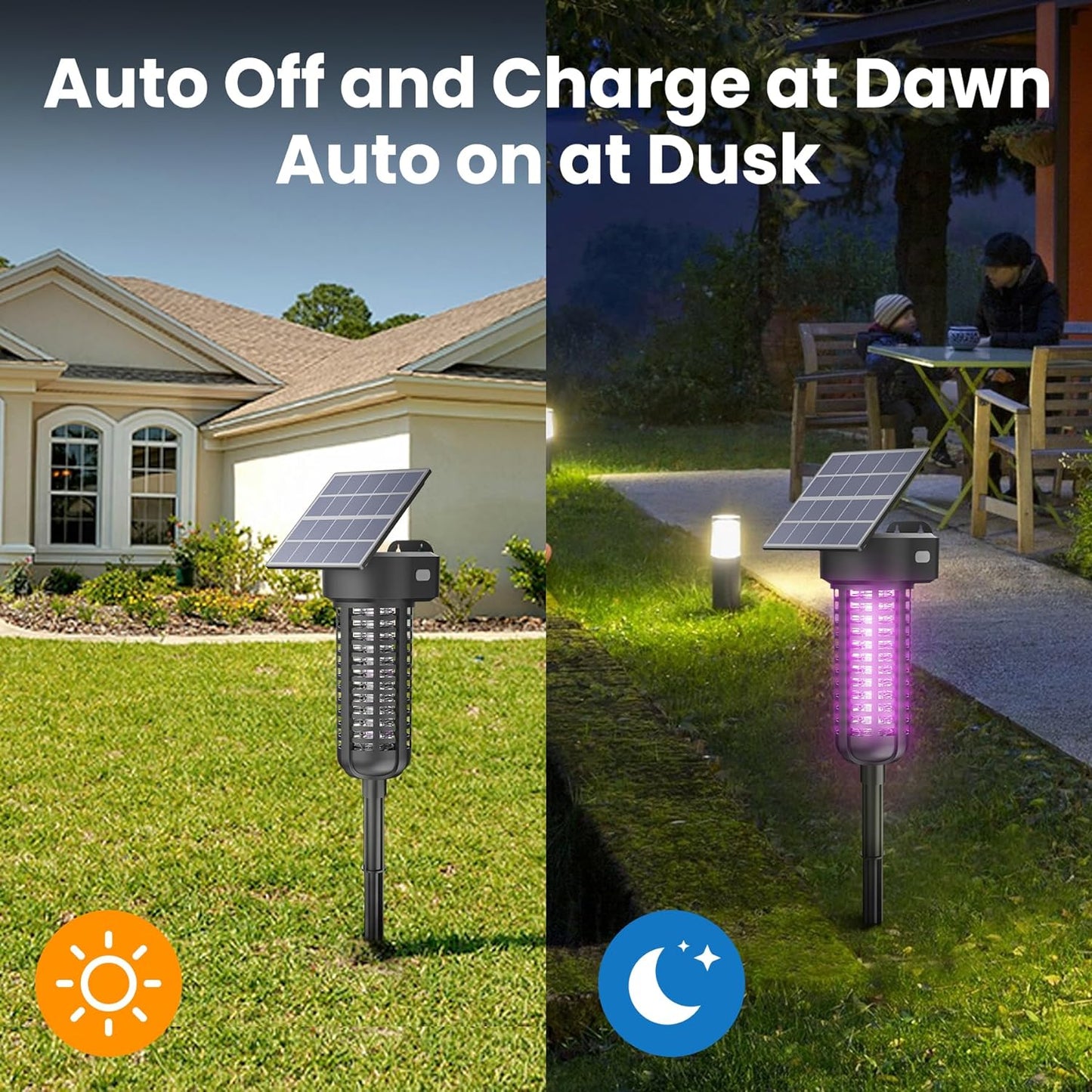 Solar Powered Bug Zapper Light 2 Pack Waterproof Outdoor Mosquito Killer Lamp Auto On/Off Cordless Garden Mosquito Zapper