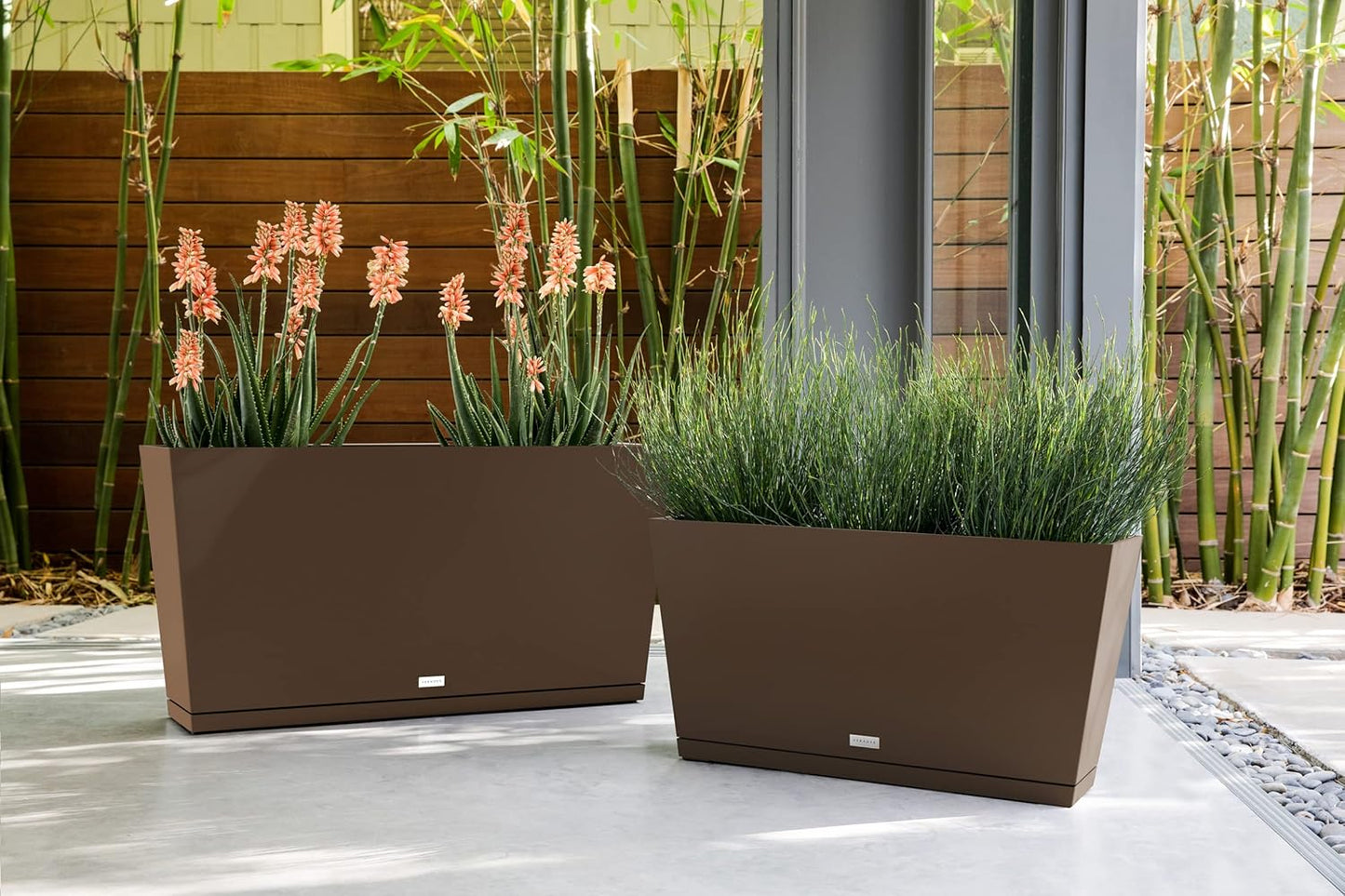 Veradek Midori Long Trough Planter (Espresso, 39 inch - 2 Pack with 2 Saucer Trays)