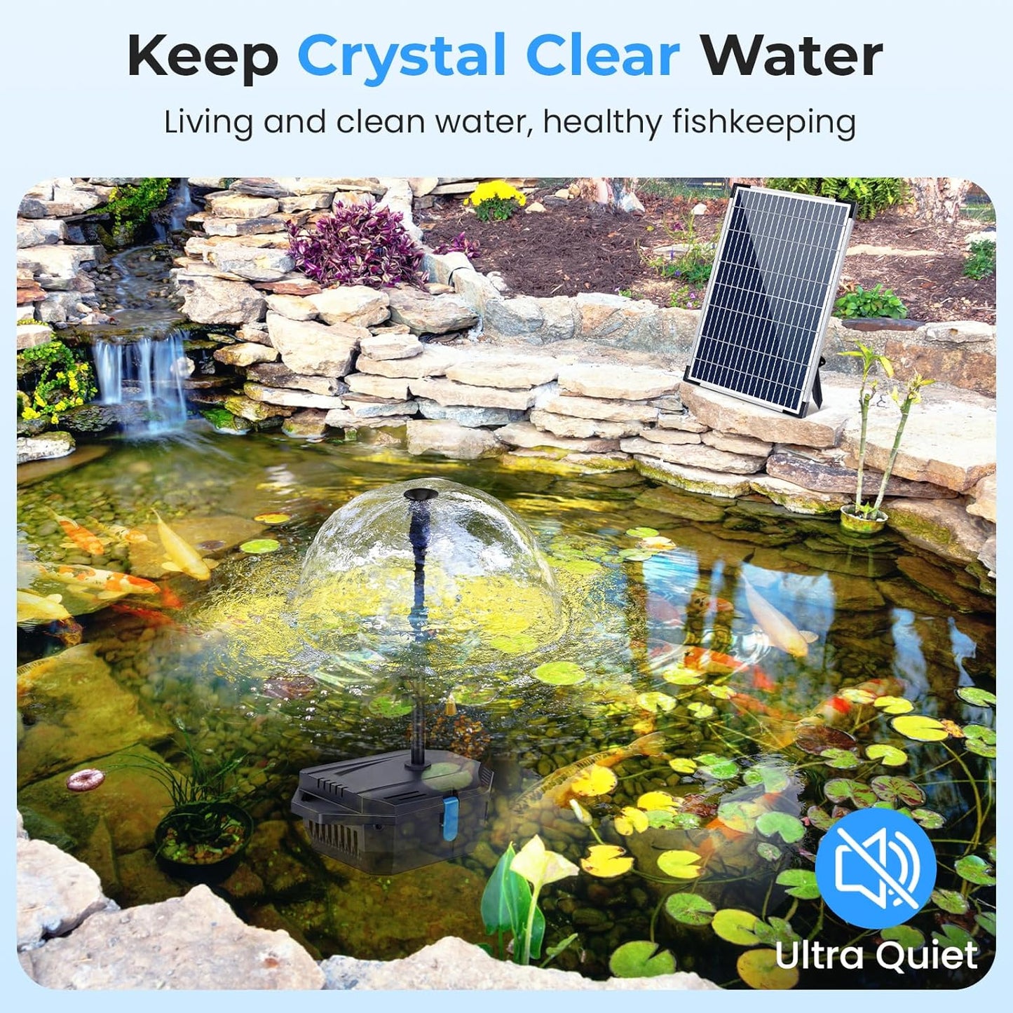 POPOSOAP Pond Filter with 12W Solar Fountain Pump, Solar Pond Filter with 160GPH Pump & Fountain Kit, Outdoor Filter Box with 6.6FT PVC Tubing, Perfect for Ponds Clean, Clear, and Add Water Features