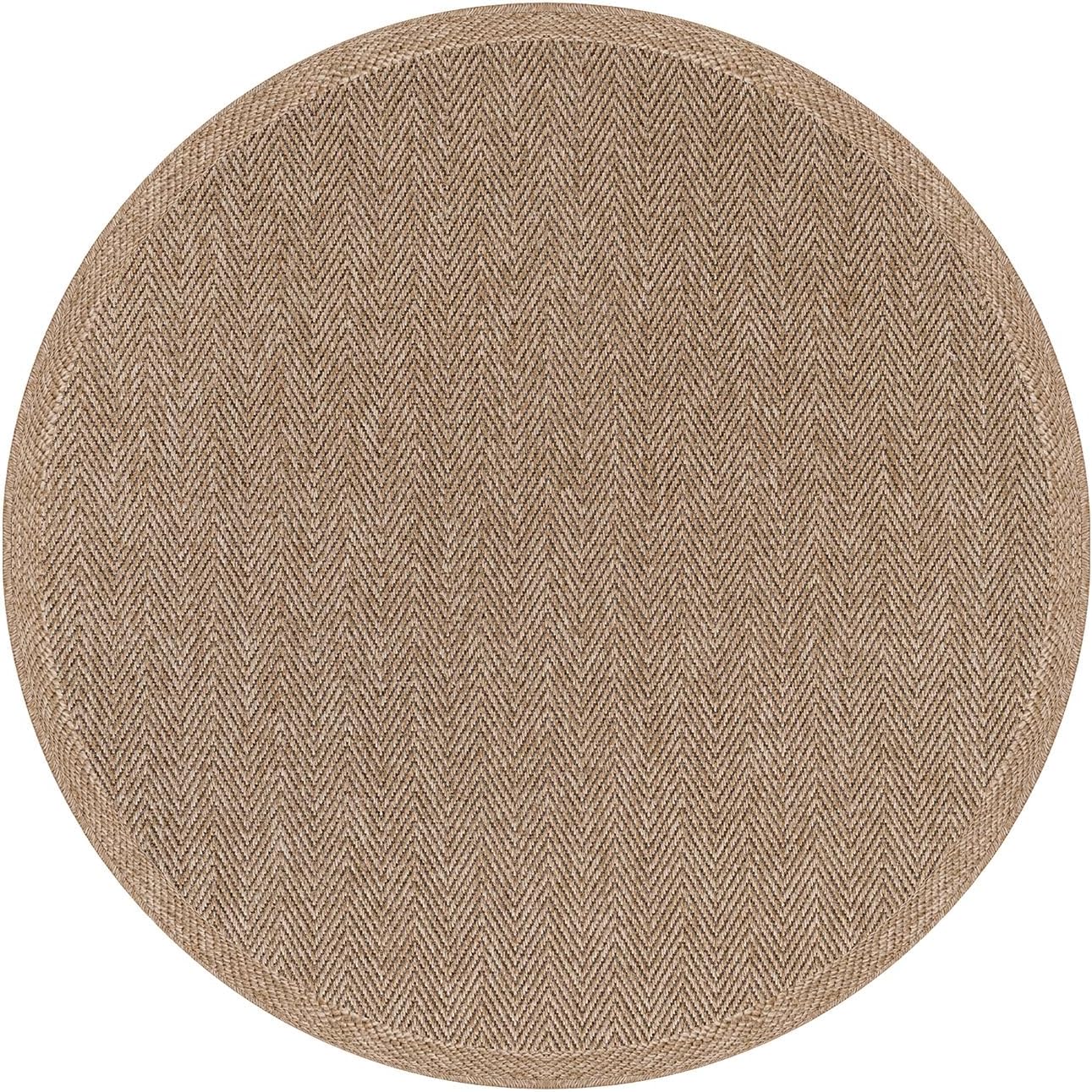 CAMILSON Easy Jute Round Rug 4ft Indoor Outdoor Natural Color Fiber Area Rugs for Living Room Patio and Kitchen Rug Herringbone Woven Design Easy-Cleaning Washable Outside Carpet Alfombras (4 Round)
