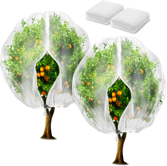 2 Pack Fruit Tree Netting Bags with Zipper and Drawstring, 8 x 8ft Ultra Fine Mesh Garden Netting Plant Cover, Bird Netting for Blueberry Bushes, Fruit Trees, Flowers (White, 8 x 8 ft)