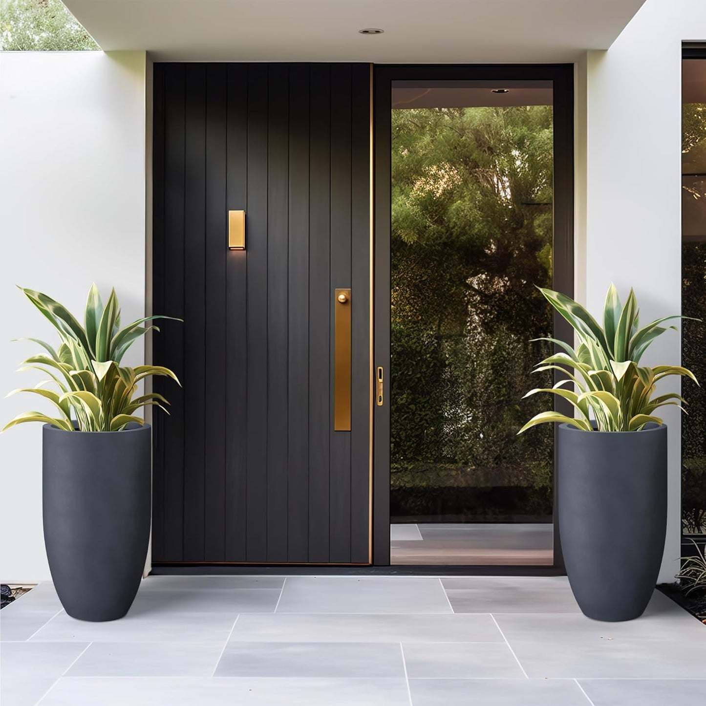 Kante 24 Inch Tall Round Concrete Planter, 2 Pack Large Indoor Outdoor Plant Pots with Drainage Hole and Rubber Plug, Modern Decorative Garden Pots for Home Patio Porch, Charcoal