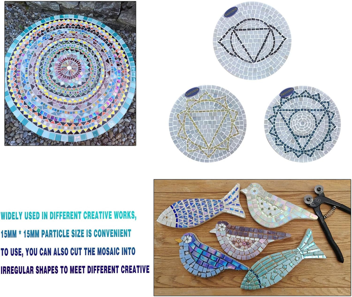 SMEIINIK 1.1lb Bulk Single Iridescent Color Mosaic Tiles for Crafts, Glass Mosaic Pieces for Mosaic Puzzles, Mosaic Making Supplies(WJ21-13)