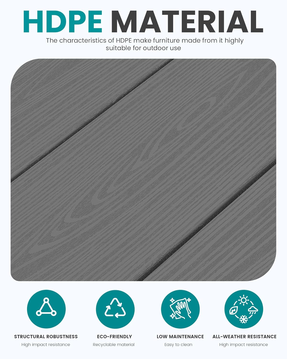 SERWALL HDPE Outdoor Coffee Table, All-Weather Patio Coffee Table, Rectangle Adirondack Outdoor Table Fits with Outdoor Sectional Couch for Outside Deck Porch Lawn, 37.8" x 22.8", Grey