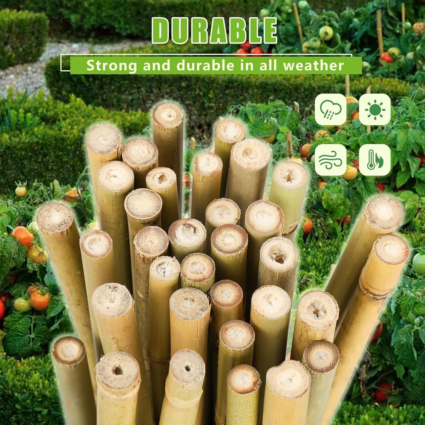 Natural Bamboo Poles, 4 Feet Bamboo Sticks for Plants, Wood Garden Stakes for Tomato, Bean, Flowers, Trees Potted and Climbing Plants, 25 Pack