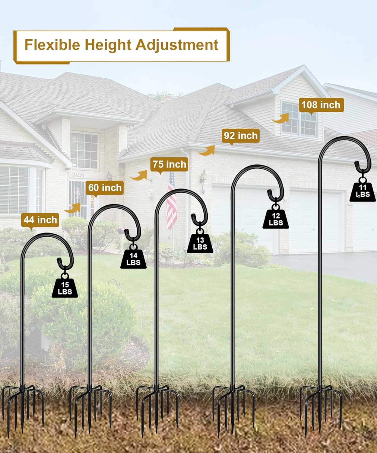 Shepherd Hook 108 Inch Tall Heavy-Duty Metal Garden Hanging Pole Stake for Bird Feeder Pole Plant Baskets, Black (2 Pack)