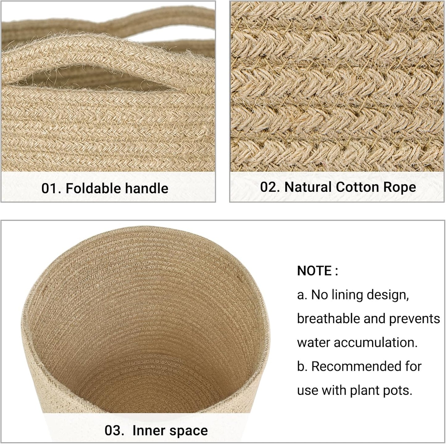 Dahey Jute Rope Plant Basket Modern Woven Storage Basket for 10.5" Indoor Planter, Decorative Flower Pots Cover Laundry Bin with Handle Rustic Home Decor, Beige