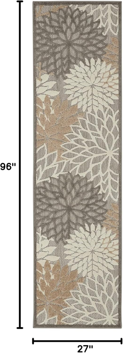 Nourison Aloha Indoor/Outdoor Area Rug 2'3" x 8', Natural, Runner Tropical Botanical Easy-Cleaning Non Shedding Bed Room Living Room Dining Room Deck Backyard Patio