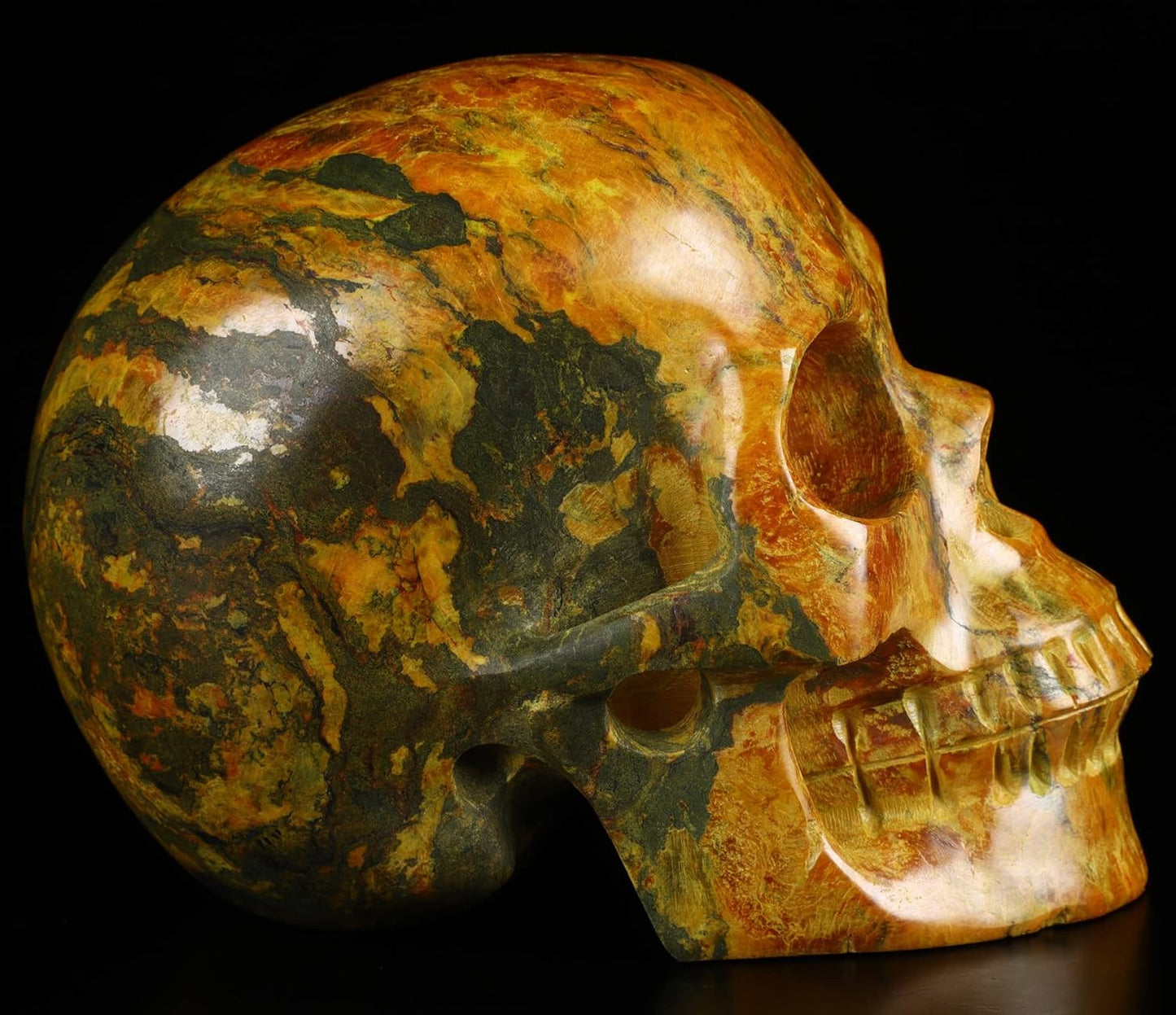 Skullis 5.0”Orpiment Crystal Skull, Hand Carved Gemstone Fine Art Sculpture, Reiki Healing Stone Statue.3622