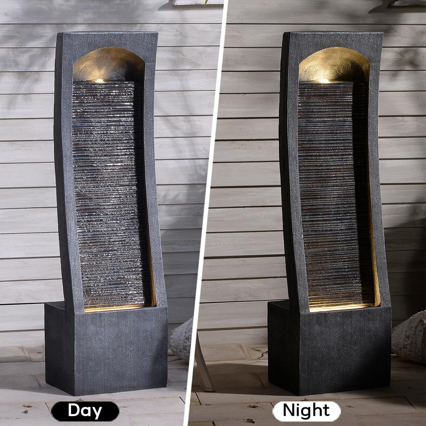 42.3" H Water Feature Outdoor Faux Slate Contemporary Waterfall Fountain Indoor for Garden, Backyard, Deck, Porch and Home Art Decor Large Outdoor Fountain with Lights