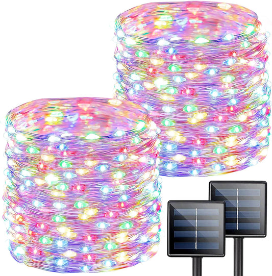 2-Pack Solar String Lights Outdoor, Total 200LED Solar Light Outdoor Waterproof, Solar Twinkle Lights Copper Wire 8 Modes Fairy Light for Xmas Tree Garden Wedding (Multicolor)