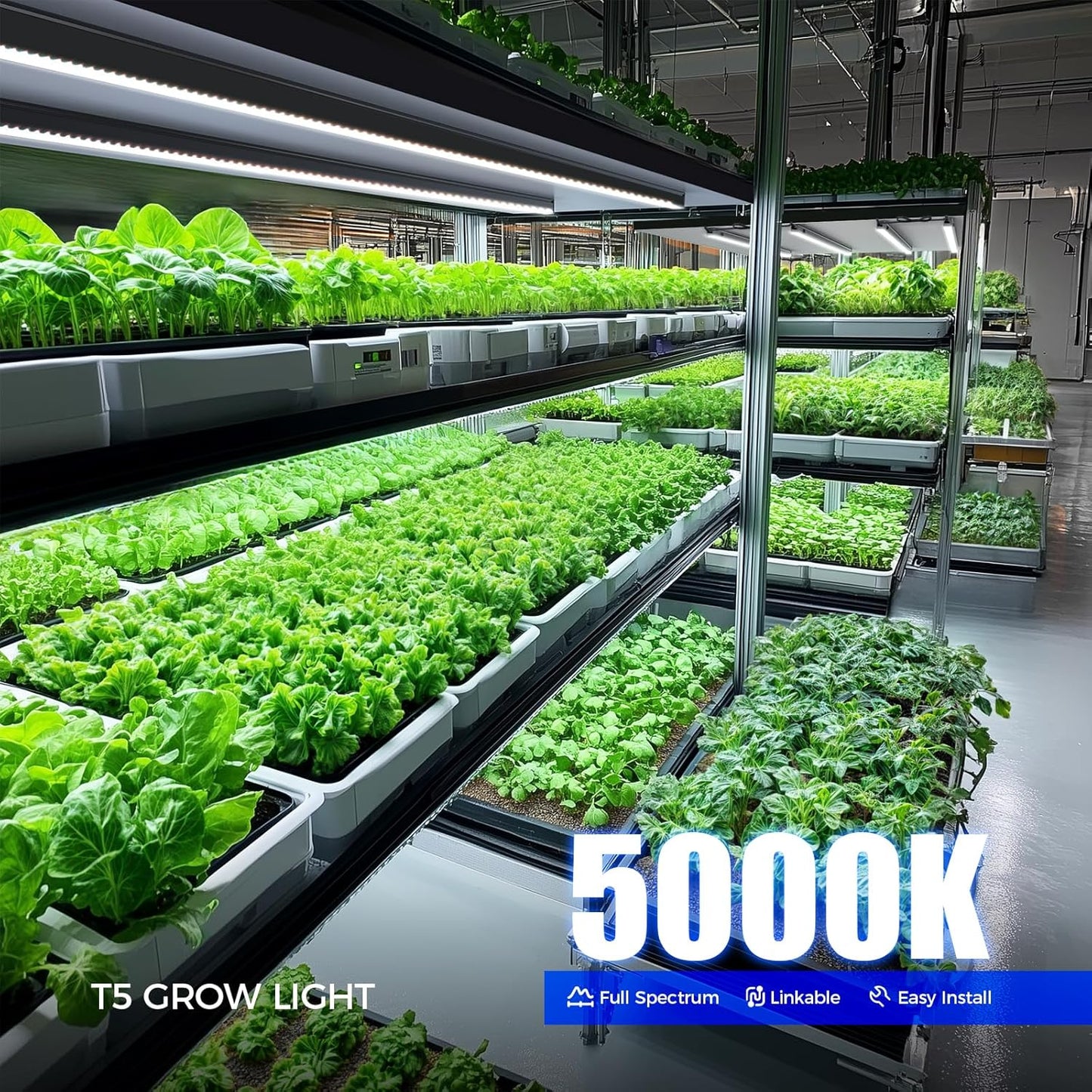 Barrina T5 Plant Lights for Indoor Growing, 4FT 160W (8 X 20W) Led Grow Light with Magnetic Design, Full Spectrum Grow Light Strip with Black Cover, Plug and Play, 5000K, 8 Packs