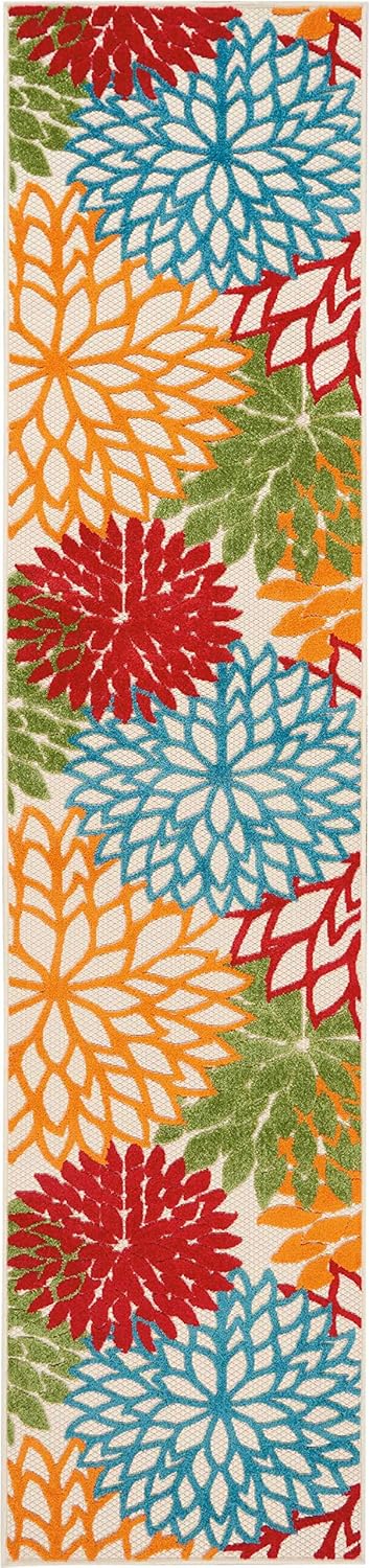 Nourison Aloha Indoor/Outdoor Green 2'3'' x 10' Area--Rug, Tropical, Botanical, Easy--Cleaning, Non Shedding, Bed Room, Living Room, Dining Room, Deck, Backyard, Patio (2x10)
