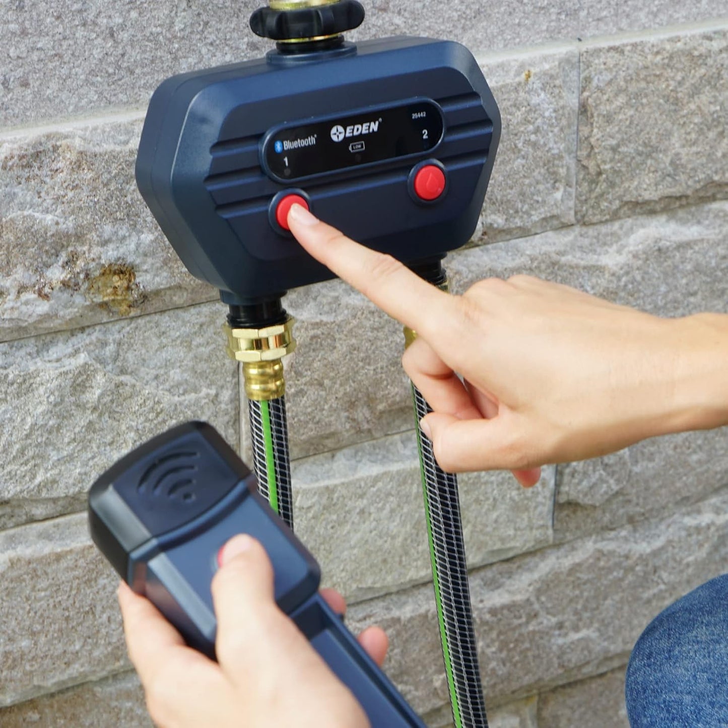 Eden 93442 2-Zone Bluetooth Water Timer for Smart Irrigation - Remote Control via App, Customizable Scheduling, and Water Delay Setting